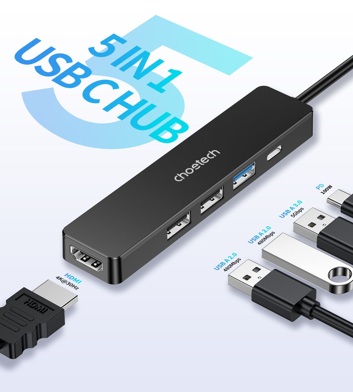 CHOETECH 5-in-1 USB-C Hub (HUB-M80)