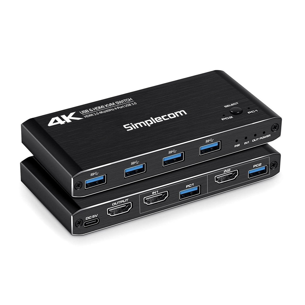 Simplecom KM420 2-Port HDMI KVM Switch 2.0 4K@60Hz 4-Port USB 3.0 Hub 5Gbps