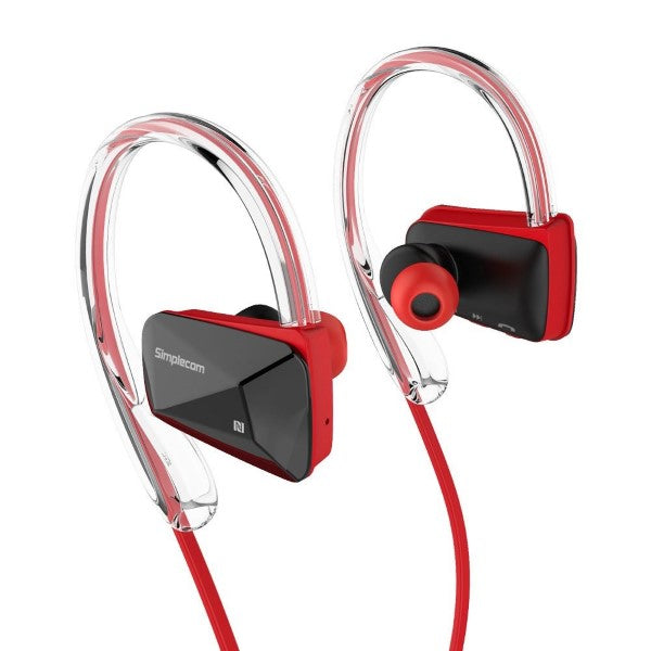 Simplecom NS200 Bluetooth Neckband Sports Headphones with NFC, Red