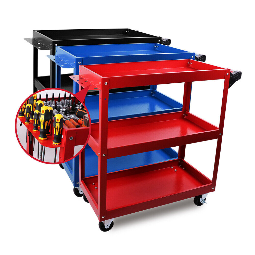 Red 3-Tier Tool Cart Trolley Toolbox Workshop Garage Storage 150KG Organizer Garage 2