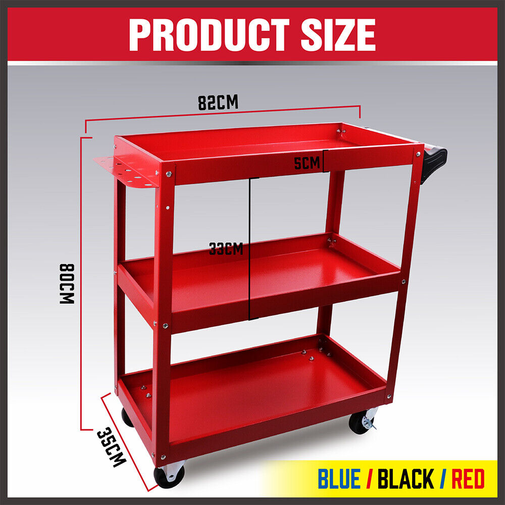 Red 3-Tier Tool Cart Trolley Toolbox Workshop Garage Storage 150KG Organizer Garage 4