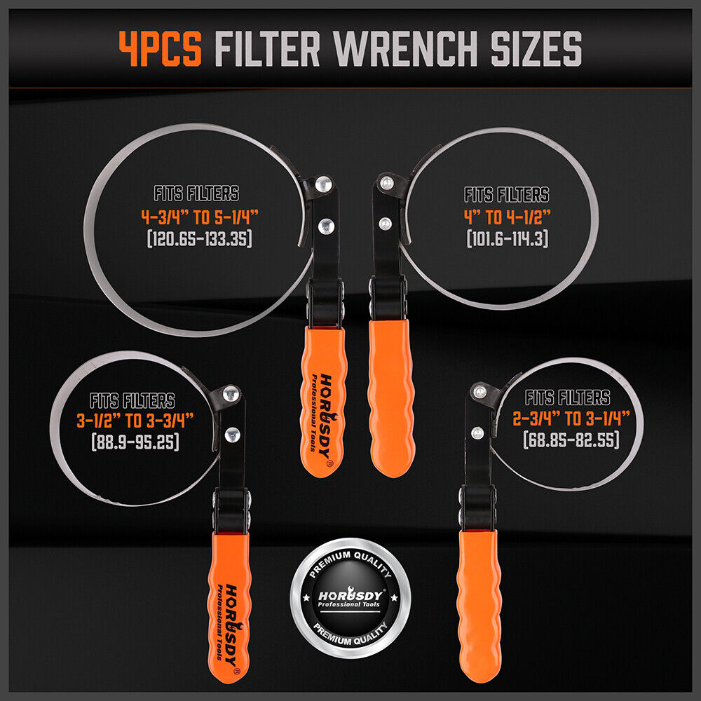 HORUSDY 5Pc Oil Filter Wrench Set Swivel Grip Steel Belt Spanner Universal