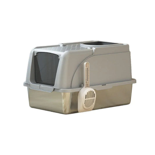 Durable Stainless Steel Cat Litter Box Pan Pet Toilet Odor Control Tray Large - Grey