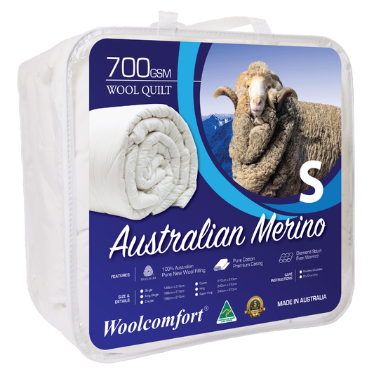Woolcomfort Australian Made Merino Wool Quilt 700GSM, Single