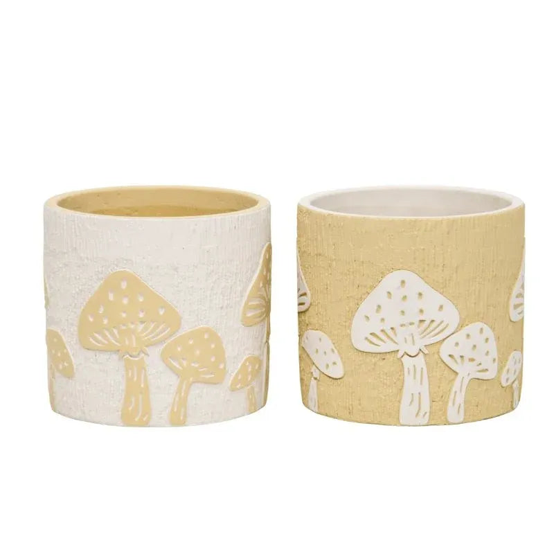 Set 2 Asst Mushroom Planters w Hole + Plug 17cm