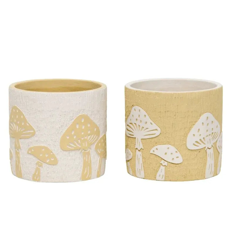 Set 2 Asst Mushroom Planters w Hole + Plug 17cm