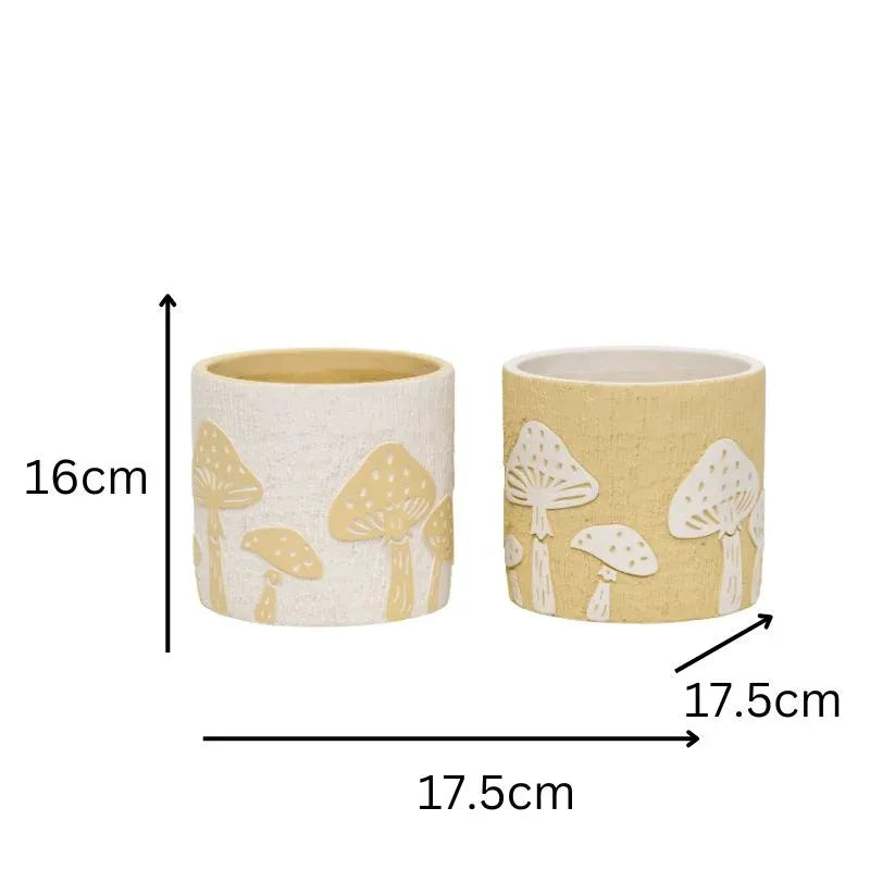 Set 2 Asst Mushroom Planters w Hole + Plug 17cm