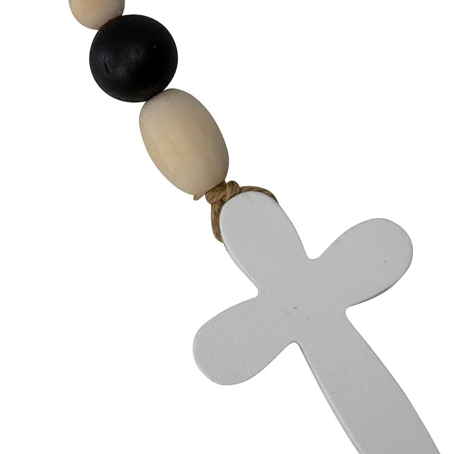 Cross w Natural Beaded Garland 76cm