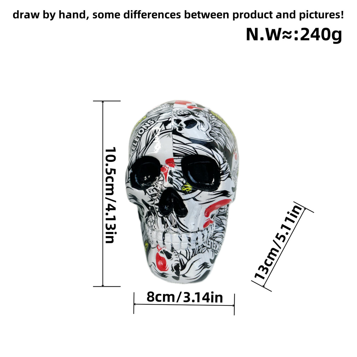 Floral Skull Statue, Small White, Day of the Dead Resin Figurine