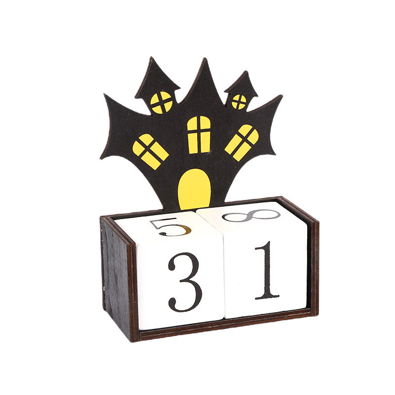 Halloween Castle Countdown Blocks, Wooden Perpetual Calendar