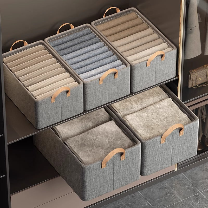 2-Pack Foldable Fabric Storage Bins, 26L Steel Frame with Handles, Grey 2
