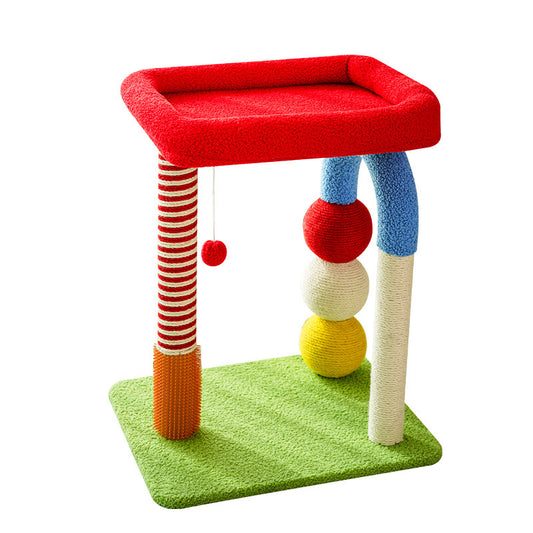 Colorful U-Shaped Cat Tree with Sisal Scratching Posts, Multi-Level Perch & Hanging Ball Toy - Compact Cat Tower