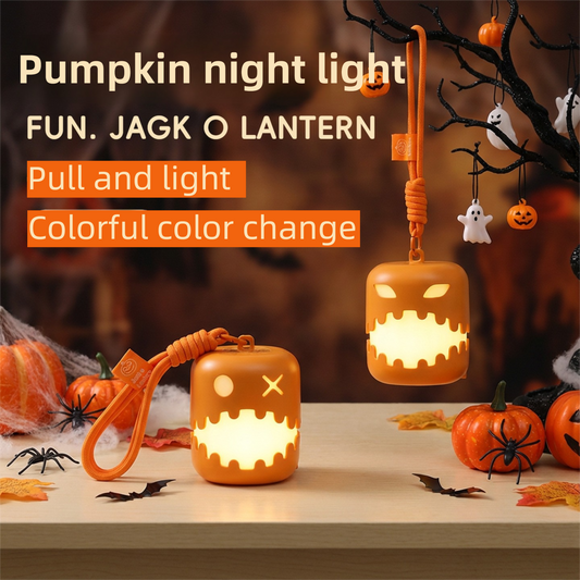 Dual-Sided Halloween Pumpkin Lantern, Pull-Cord LED Night Light