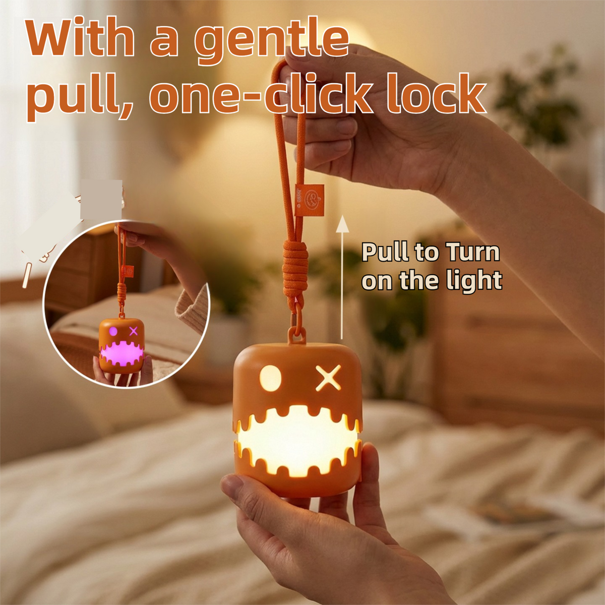 Dual-Sided Halloween Pumpkin Lantern, Pull-Cord LED Night Light 3
