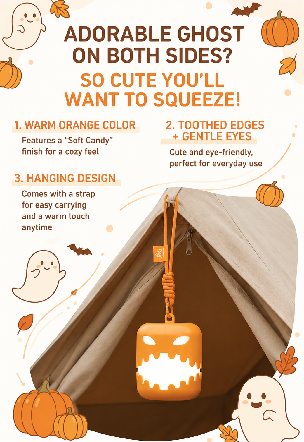 Dual-Sided Halloween Pumpkin Lantern, Pull-Cord LED Night Light 4