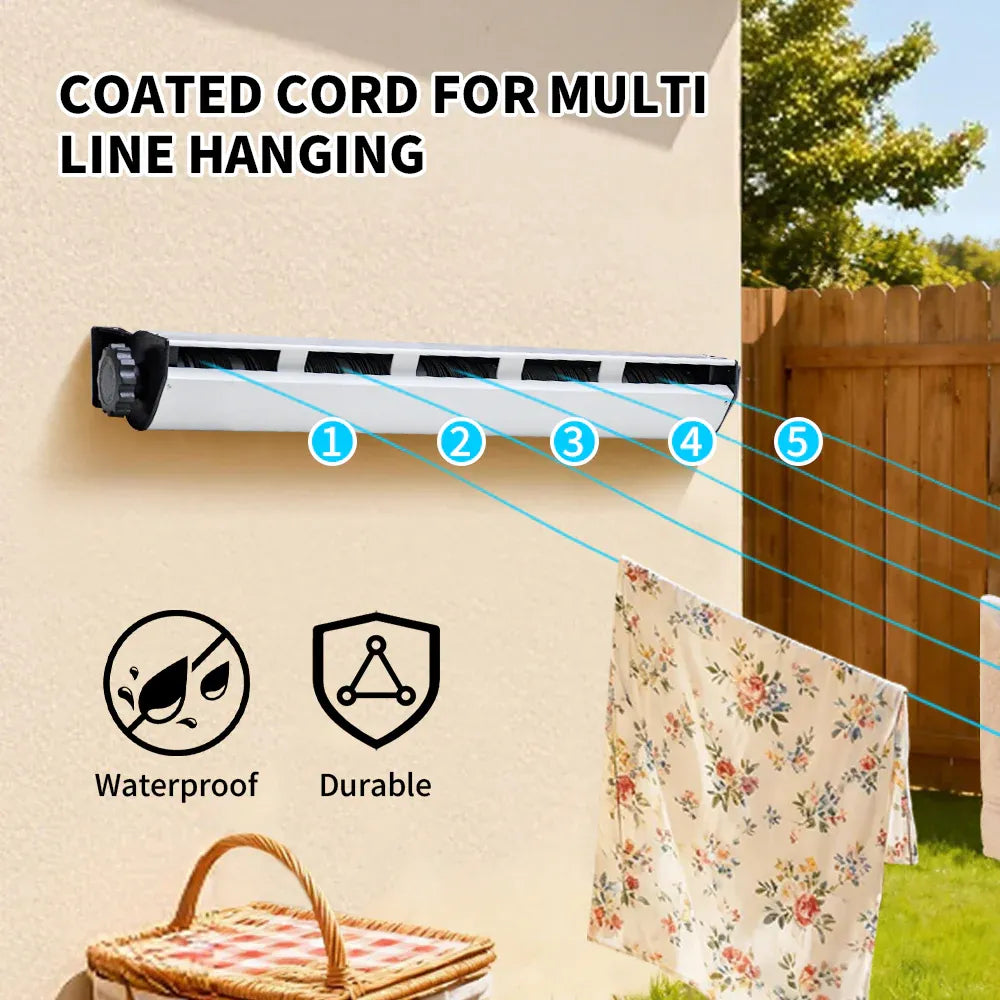 Alston 5-Line Retractable Clothesline 10m, Wall-Mounted