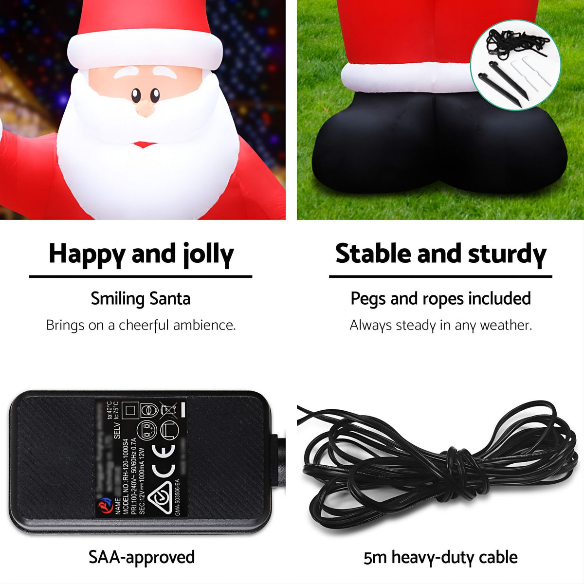 Jingle Jollys 5m Inflatable Santa with LED Lights