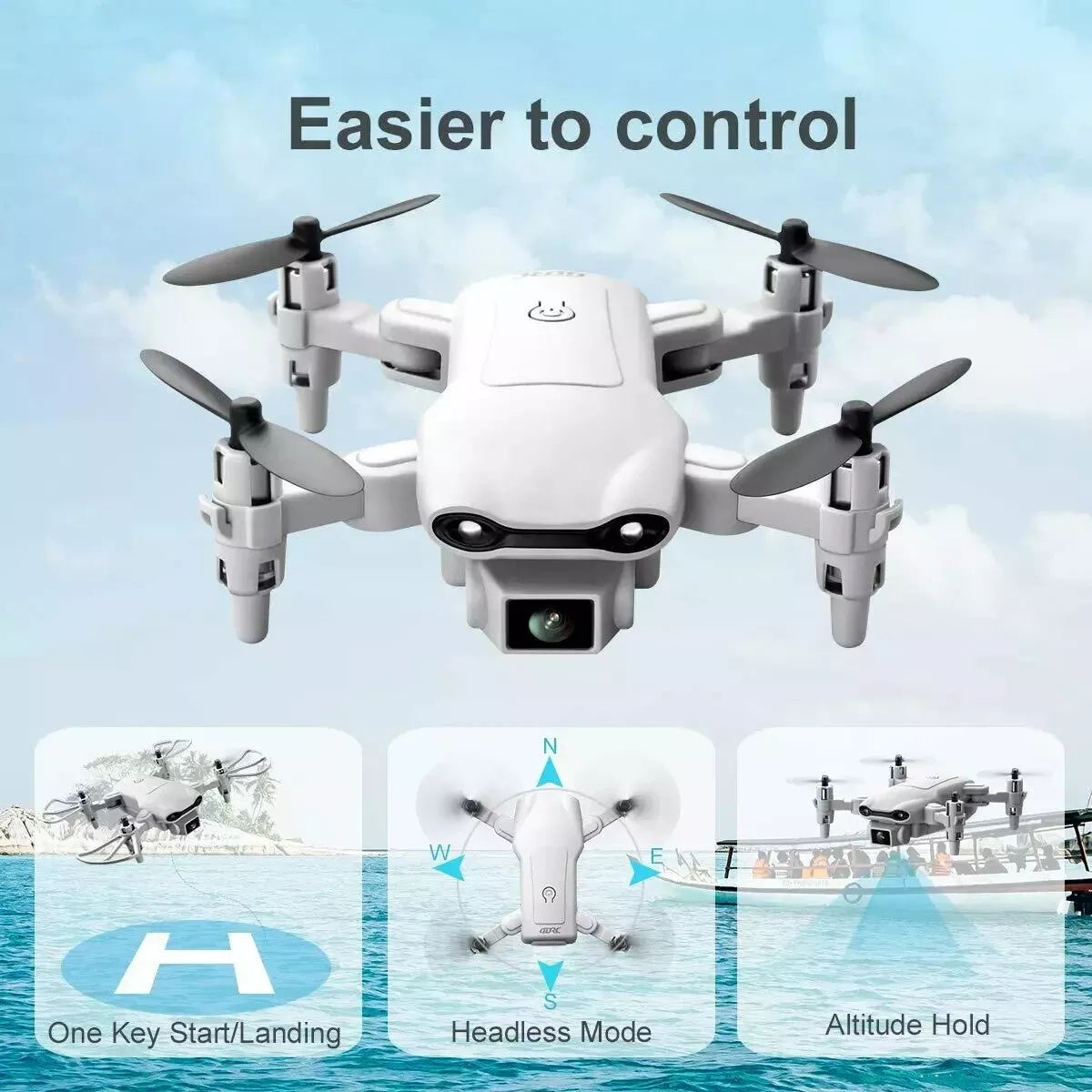 Mini Drone 720P HD FPV Camera, Foldable With Altitude Hold, Headless Mode